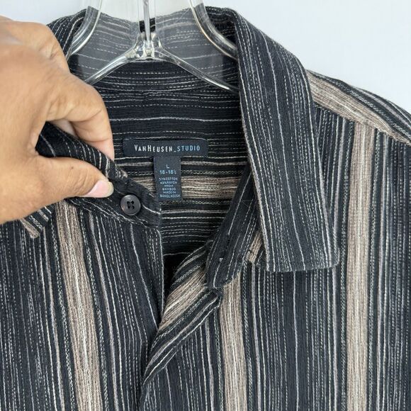 VAN HEUSEN Short Sleeve Cotton Rayon Striped Shirt Men's Size L 16-16.5 - Picture 5 of 11